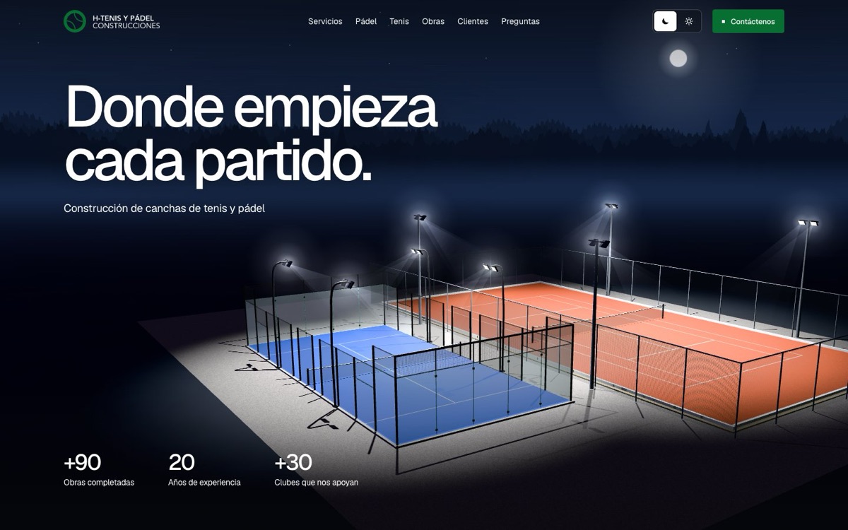 Landing de H-Tenis y Pádel